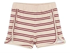 Råhvide sweat-shorts med mørkerøde striber fra Petit Piao PP728 off white dark red